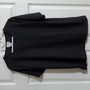Bon Worth Women's Black Textured Crew Neck Short Sleeve Top Size Large